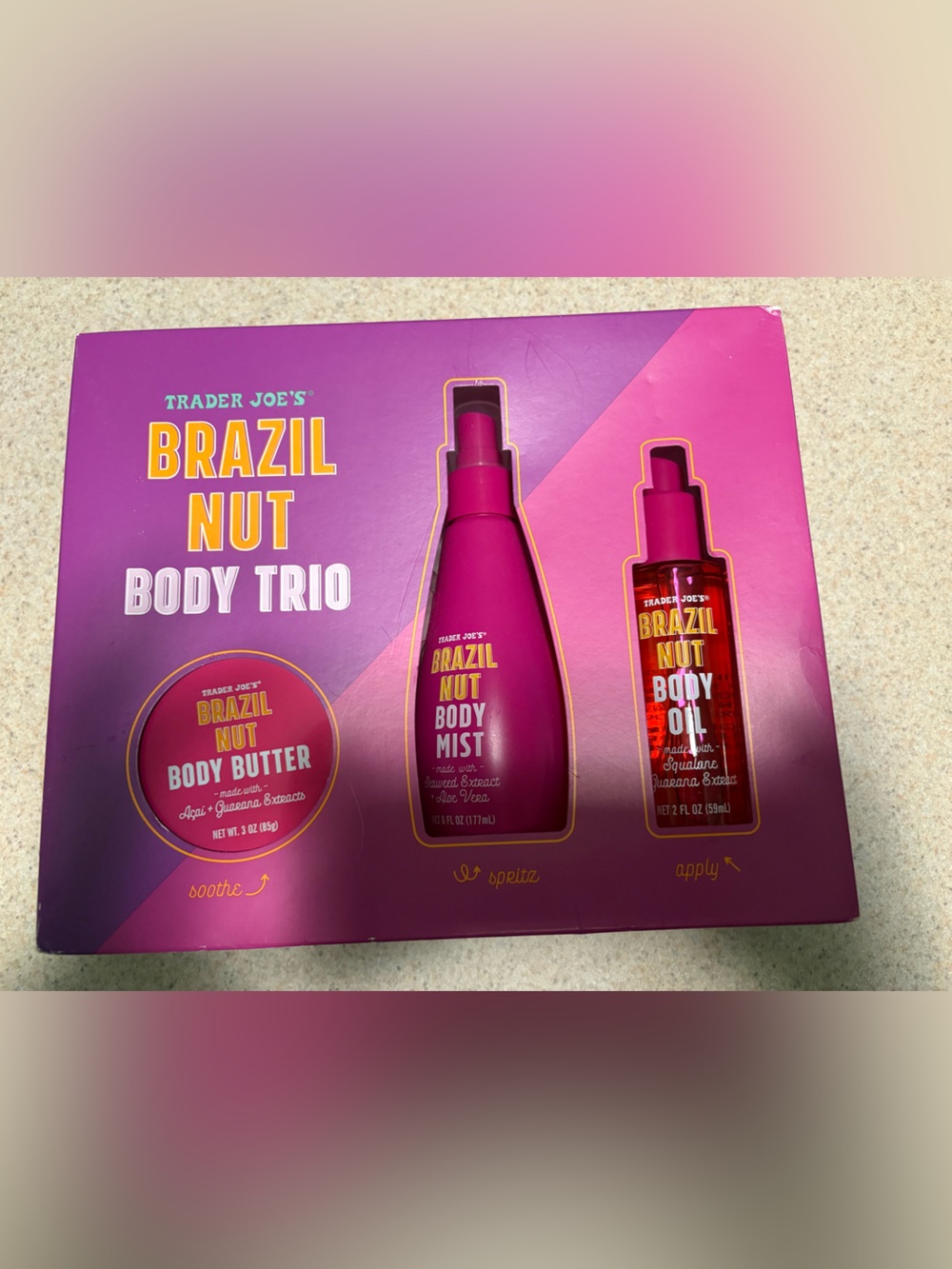 Trader Joe's Brazil Nut Body Trio Gift New! Açaí Squalane Guarana Extract